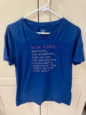 J. Crew Navy Blue 'New York' Graphic Tee with Pink Accent